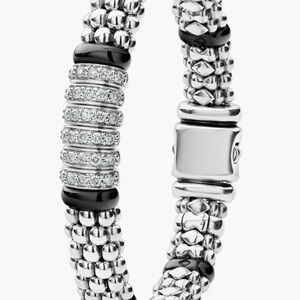 Lagos Silver 6 link black Ceramic Caviar Bracelet  Diamond $2700 New 7